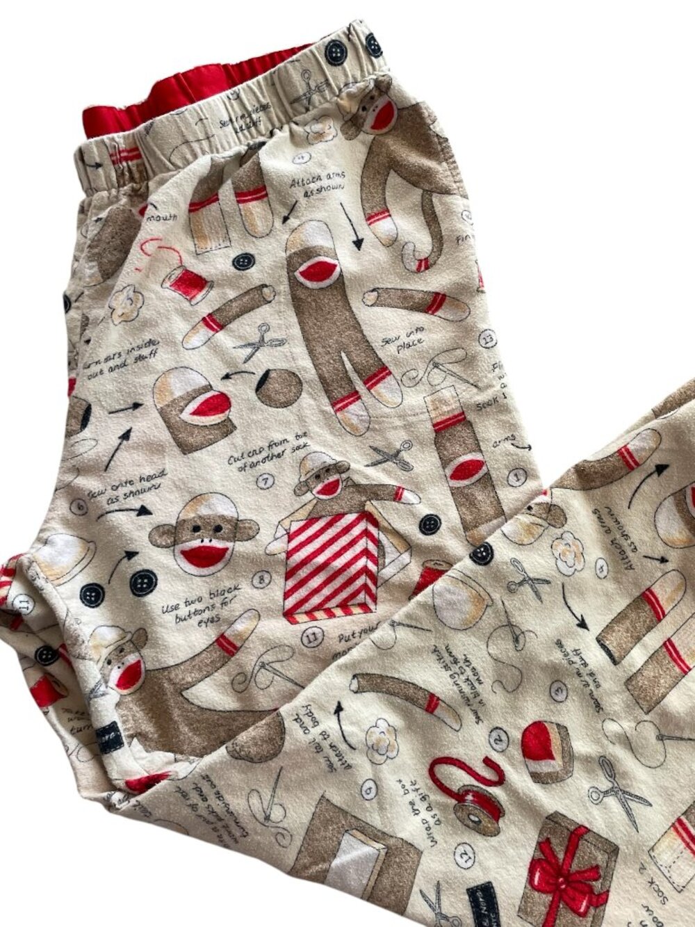 Nick & Nora Flannel Pajama Pants Large Sock Monkey Print Sleep Lounge